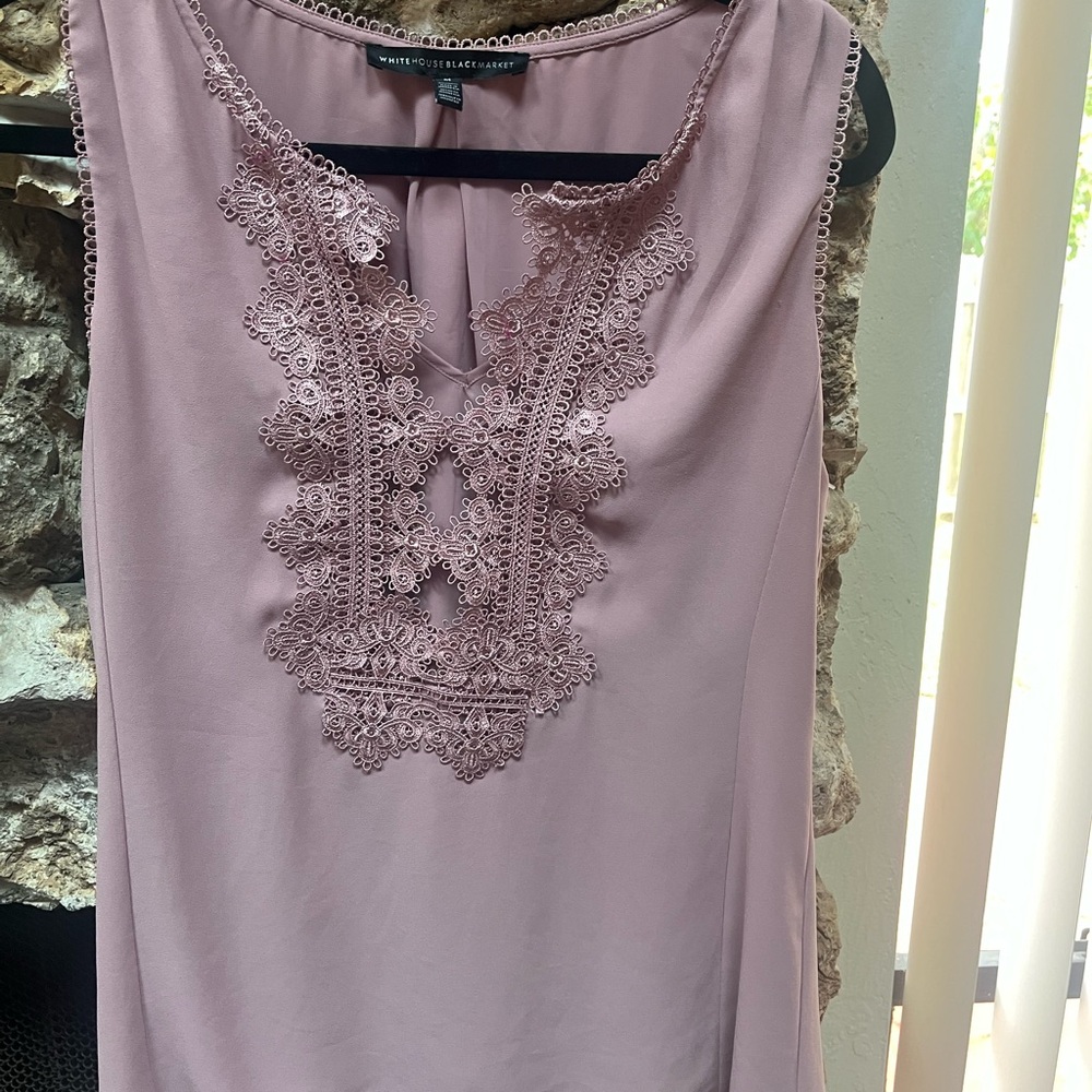 White House Black Market Pink Embellished lace front shell  Blouse